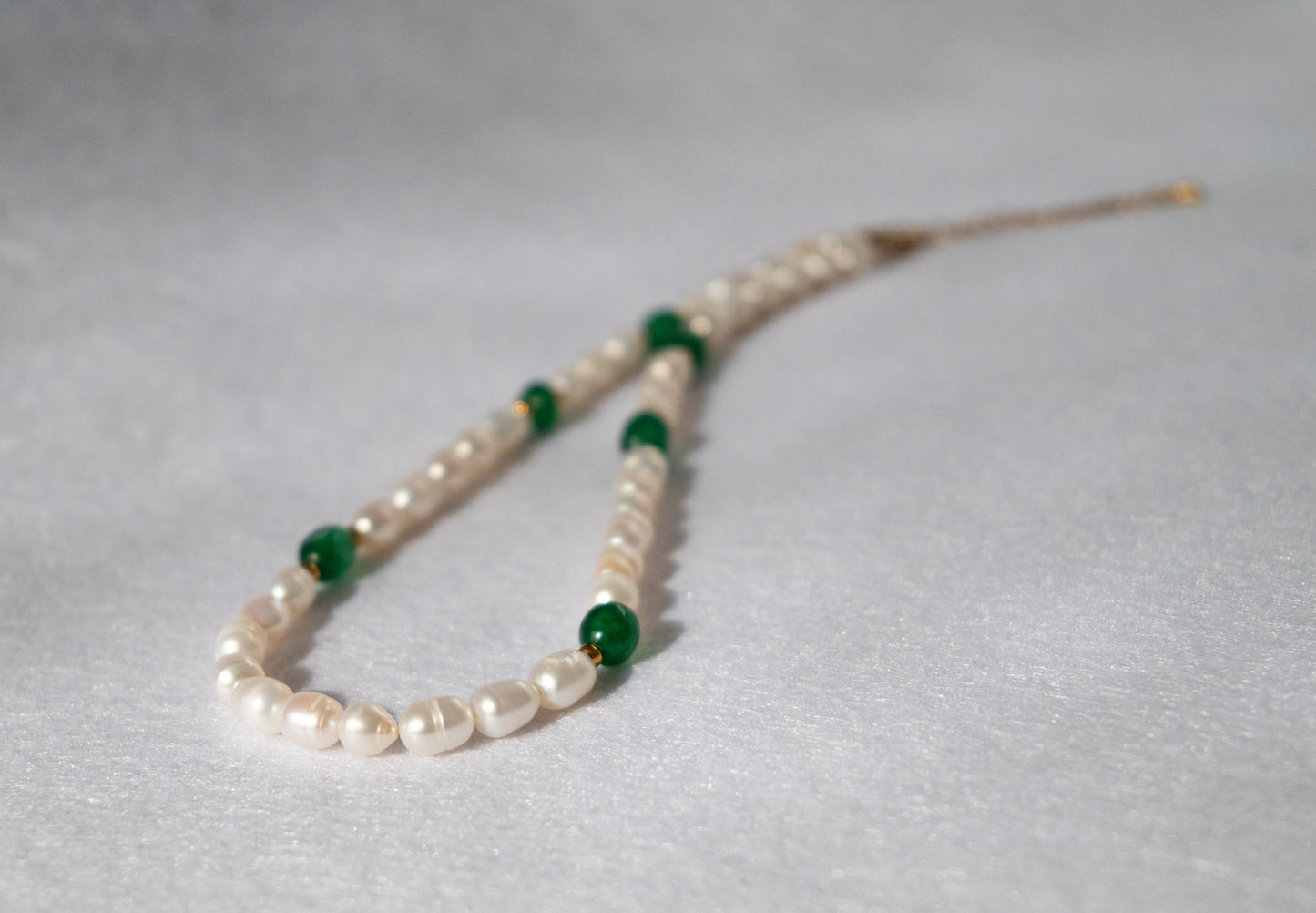 Cultured Freshwater Pearls Necklace with Natural Green Stones Asclepias