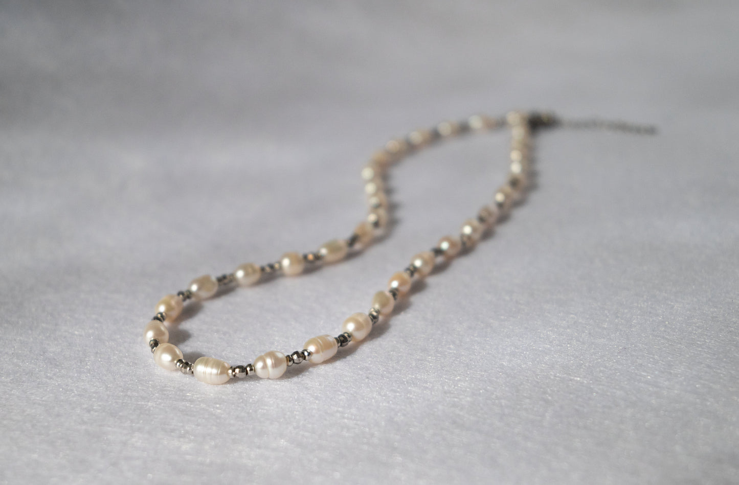 Freshwater Pearls Necklace with Alternating Silver Beads Camellia