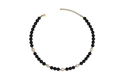 black necklace with 5 fresh water pearls 